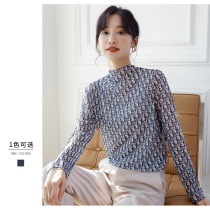 Lace semi-high collar base shirt women inside wear 2021 autumn and winter new high-grade foreign super fairy net gauze long sleeve top