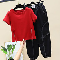 Summer suit women 2021 new casual fashion trend temperament foreign style loose top Haren pants two-piece set