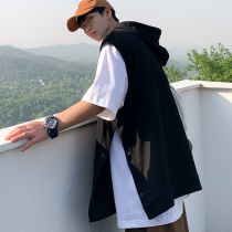 Vest mens summer thin sleeveless T-shirt basketball suit vest hooded waistband ins trend horse clip loose outside wear