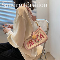 France Sandro Ifashion 2021 new fashion print shoulder bag Joker shoulder underarm bag soft leather