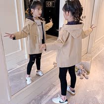 Girls windbreaker in length 2021 New Net red in the big children foreign-style children Girls English coat spring and autumn