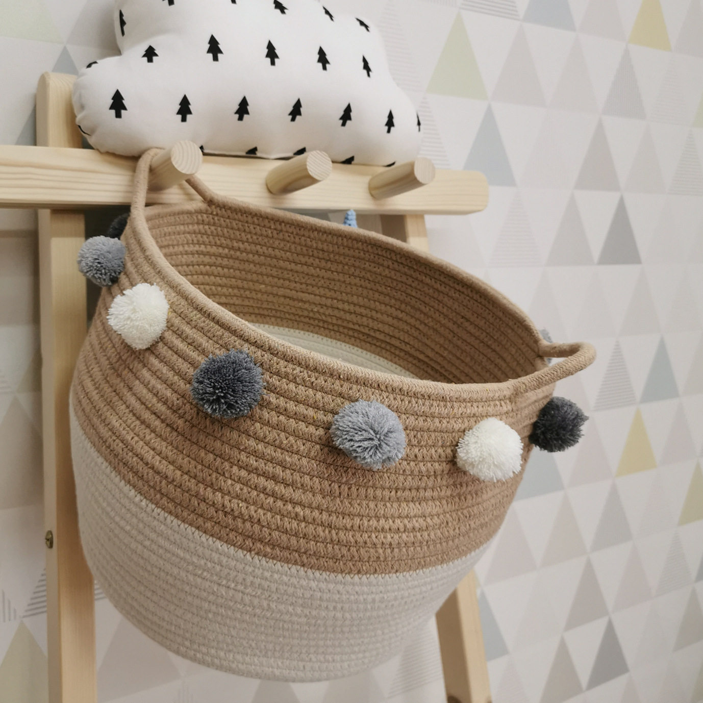 Ins burst jute cotton thread braided to receive buckets of tassel hairballs foldable childrens room toy clothing basket