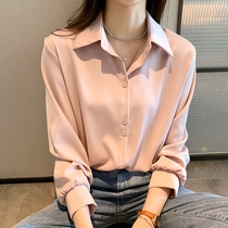 Chiffon shirt womens autumn 2021 new design sense pink shirt fashion versatile temperament shirt chic shirt chic top