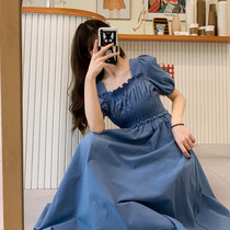 2022 Summer womens dress Bao blue long dress Ankle Fairy Gas Sensual Super Fairy frontside Foam Sleeves Clot Dress