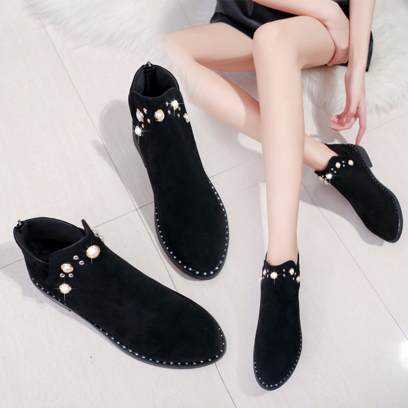 New Spring and Autumn Female Shoes, Korean Shoes, Fashionable 100-fold Zipper, Rough-heeled Student Grinded Martin Boots and Girls'Boots