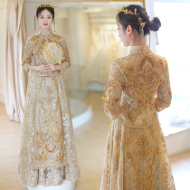 Xiuhe suit 2021 new champagne gold heavy industry dragon and phoenix coat Xiuhe Chinese wedding dress female toast suit summer