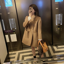 Autumn and winter 2021 New Hong Kong style retro high-end double-sided cashmere coat Long Pocket woolen coat women