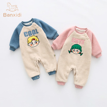 Baby winter clothes newborn clothes for men and women baby jumpsuits full moon princess plus velvet ha clothes out to carry clothes autumn and winter