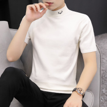 Winter new men half high collar short sleeve T-shirt autumn embroidered sweater personality base shirt youth sweater men