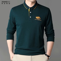 Paul polo shirt mens long sleeves spring and autumn lapel cotton T-shirt middle-aged mens autumn clothes one piece upper body shirt