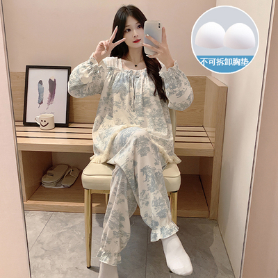 taobao agent Autumn demi-season pijama, set, thin cute top with cups, long sleeve