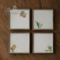 Mud Lane coarse pottery square tea cup cushion Jingdezhen ceramic cup tray new Chinese tea ceremony accessories hand-painted small saucer