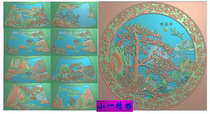 Landscape figures carved map new Chinese style landscape table landscape figure fan-shaped round table with line