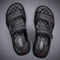Sandals mens leather breathable soft bottom non-slip summer 2021 new sports outside wear Velcro sandals tide