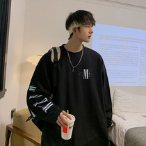 Cuff letters long sleeve T-shirt men Spring and Autumn harbor style fashion brand ins clothes 2021 New loose base shirt