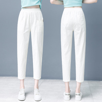 pants 2021 new cotton and hemp haroon pants womens summer thin three-point pants elastic eight-point pants casual womens pants