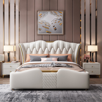High-end light extravagant post-modern minimalist leather bed 1 8 m double master bedroom wedding bed 1 5 single bedroom storage queen bed