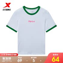 XTEP short-sleeved T-shirt womens 2021 summer new womens sports casual top contrast color round neck half sleeve short T