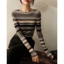 @ laughs culvert style striped wool semi-high neckline knitted sweatshirt with long sleeves undershirt woman ZYH464253AG#
