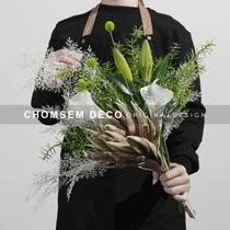 Modern Home Soft-mounted Living-room Flower Arrangement Dry Flower Emulated Flower-like Dining Room Light Extravagant Table Flower Bouquet Floral Decoration Pendulum