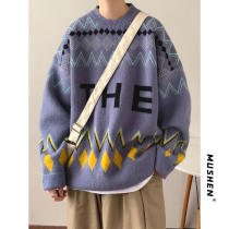 2021 Explosive sweater mens trend personality autumn and winter loose lazy knitwear Hong Kong style American retro