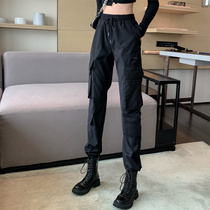 Black overalls womens autumn and winter loose toe high waist slim straight tube elastic waist casual pants large size spring and autumn