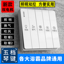 Dual-control lighting keyboard bathroom switch five-open universal household bathroom bathroom four-open air heater large board panel