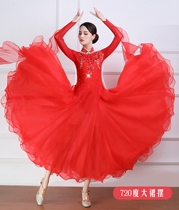 Waltz dress three-dimensional flower studded big dress national standard dance ballroom dance public dance modern dress red