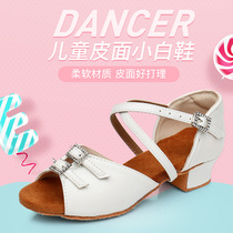 New diamond buckle white leather Latin dance shoes girls soft bottom dance practice shoes children comfortable dancing shoes