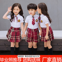 Summer kindergarten garden clothes British style graduation clothes Primary school school uniforms pure cotton class clothes childrens summer clothes plaid suit