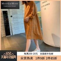 MORGOMON maternity wear autumn top long sleeve loose plaid shirt long dress out LL0826