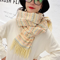 Korean version of small fragrant wind plaid cashmere scarf female autumn and winter students cute Joker long shawl thick collar