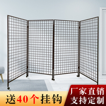 Mobile wrought iron grid display rack hanging jewelry storage shelf kindergarten painting exhibition works folding shelf customization