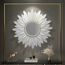 French light luxury mirror wall creative wrought iron wall accessories three-dimensional pendant living room sofa background wall decorative mirror