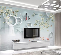  New Chinese style flowers and birds 8D background quick-install board Living room integrated board film and television wall painting wall panel 3D bamboo and wood fiberboard painting