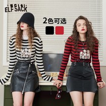 (new) Selfies Pocket Spot Dog Striped Pint-shirt Woman 2022 Spring to fix the bottom of the undershirt