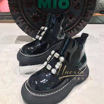 MIO MIO womens shoes 2021 Autumn Winter patent leather rhinestone square buckle thick sole leather womens short boots M215614304