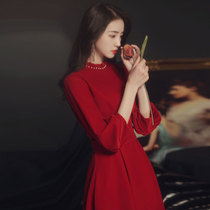 Little bride toast women 2021 new red velvet usually wear autumn and winter engagement dress long sleeve
