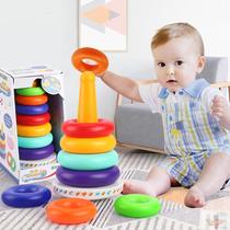 Laminated Leaf children puzzle rainbow tower collar lap 0-1-year-old baby 2 early to teach music baby toy tumbler