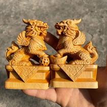 Cliff cypress wood carving beast small ornaments wealth unicorn pair of gifts home decoration animal crafts gossip Unicorn