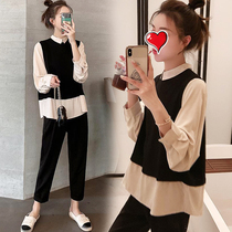Maternity autumn suit fashion shirt top 2021 new autumn small two-piece spring and autumn