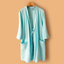 Autumn and winter fashion solid color pajamas temperament versatile V-neck mid-sleeve tie cardigan jacket homewear tops pajamas