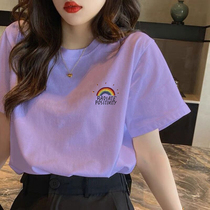 White cotton short sleeve t-shirt womens summer new 2021 loose Korean version Joker thin print large size
