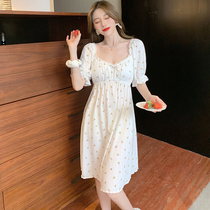 2021 new Modell floral night dress with chest pad female summer sweet age-reducing cute princess style pajamas home clothes