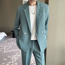  Casual blazer fried street high-end light cooked style mens loose drape student trend light green suit suit