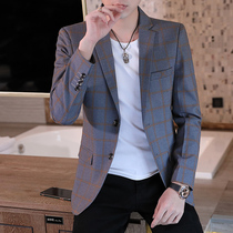  Plaid small suit mens jacket casual British style suit Korean version slim hair stylist trend mens spring and autumn