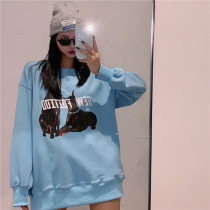 Round neck pullover printed long-sleeved sweater womens autumn 2021 new loose and wild fashion BF wind long top