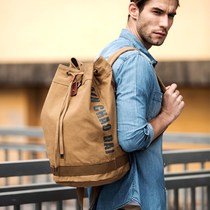 Canvas bucket shoulder bag mens bag outdoor sports leisure large capacity computer backpack travel student schoolbag female tide