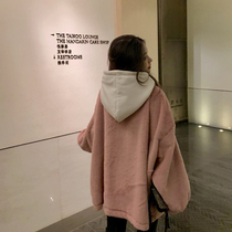 Large size design sense mink velvet drawstring hooded sweater women autumn and winter 2020 New loose Korean version lazy style top