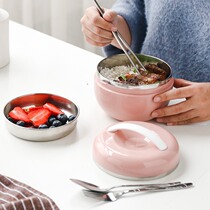 Japanese JULIPET stainless steel lunch box student female with lid lunch box children anti-scalding double lunch box simple